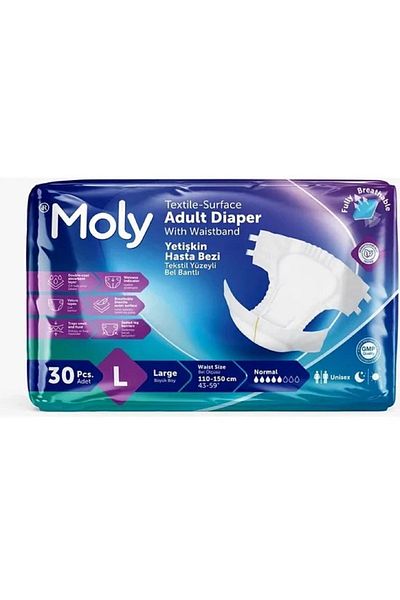 Moly Waistbanded Patient Diapers Large 30 pcs