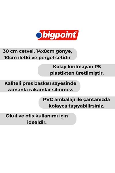 Bigpoint |   Pergelli Technical Drawing Set, 30 cm Ruler, 14X8 cm Miter, 10 cm Protractor and Pergel, Quality