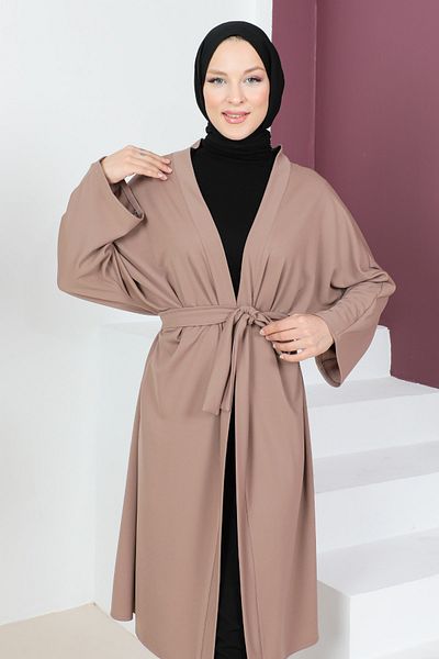 Tesettür Dünyası Kimono mit Taillengürtel TSD230617 Nerz