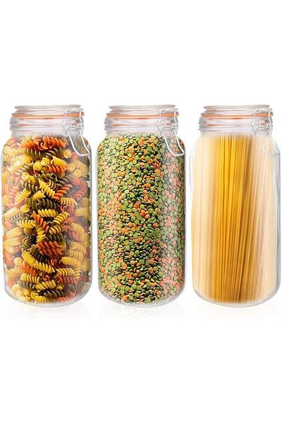 AKDC Glass Jar Canister Set of 4 (450ML) with Airtight Bamboo Lid for Kitchen Storage - YK4101
