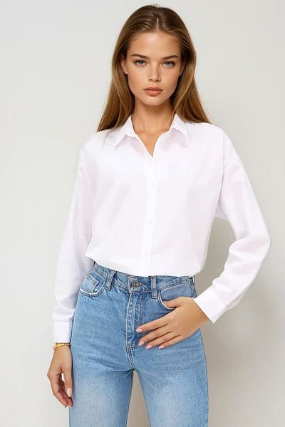 VAGGON Γυναικείο Λευκό Oversize Μακρύ Υφαντό Πουκάμισο Urtx6828