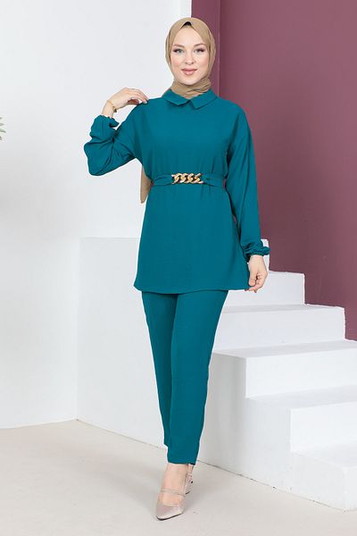 Tesettür Dünyası Opasok Detailed Suit TSD230540 Emerald Green
