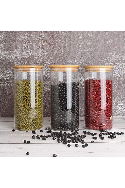 AKDC Set of 3 Glass Jars with Bamboo Lids, Airtight Storage for Pasta, Tea, Snacks (1500ML)