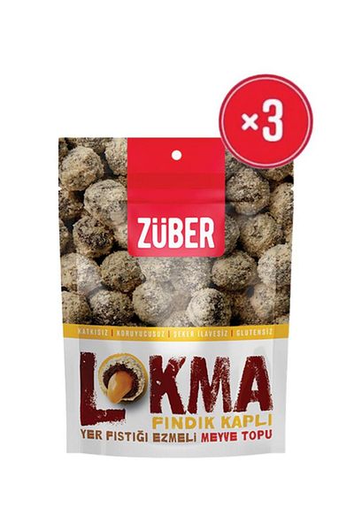 Züber Findik Covered Peanut Butter Fruit Ball 96 Gr X3 Pieces