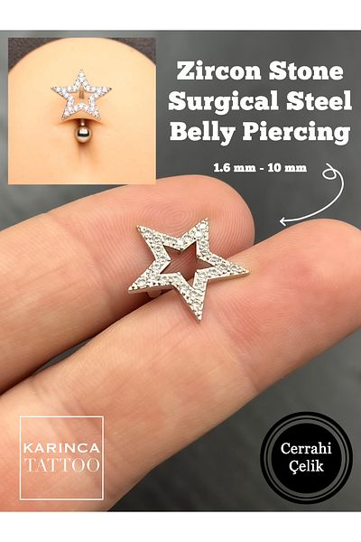 Karınca Piercing Star Zircon Stone Surgical Steel Belly Piercing Reverse Belly Piercing