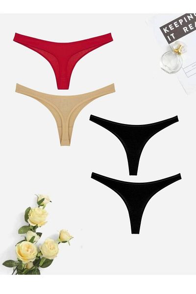 GECKO COLLECTION Women's Black Cotton Thong - String 4Pcs