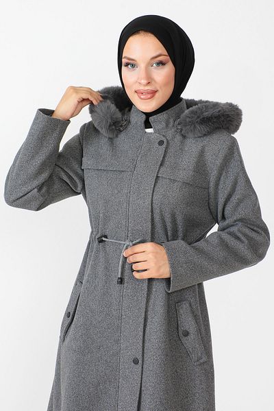 Tesettür Dünyası Kabát se skrytým zipem TSD230805 šedý