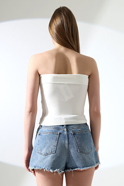 Endies Strapless Madonna Collar Crop Bustier - Sleeveless Body Wrap 21922 Ecru