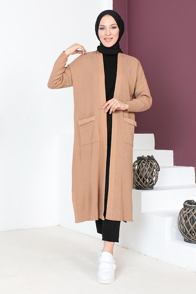 Tesettür Dünyası Tricotaj Cardigan cu buzunare TSD230718 Nurcă