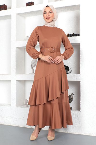 Tesettür Dünyası Rüschenkleid Tsd230401 Kamel