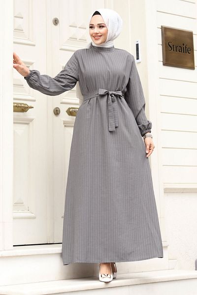 Tesettür Dünyası Vorherrschende Kragen Taille Gürtel Hijab Kleid TSD240313