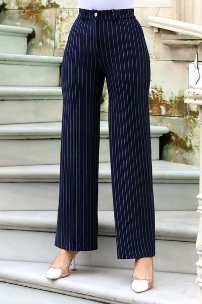 Tesettür Dünyası Pantaloni cu dungi late TSD240115 Bleumarin