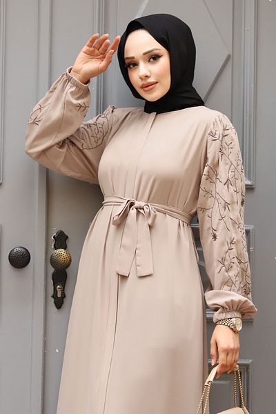 Tesettür Dünyası Große Größe Ärmel Stickerei bestickt Hijab Ferace TSD 240120
