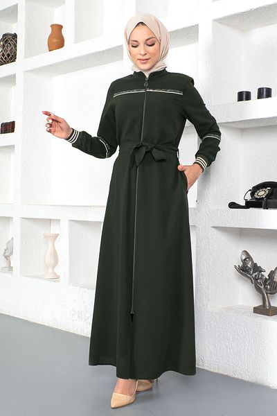 Tesettür Dünyası Prążkowany hidżab Abaya Tsd230328 Khaki