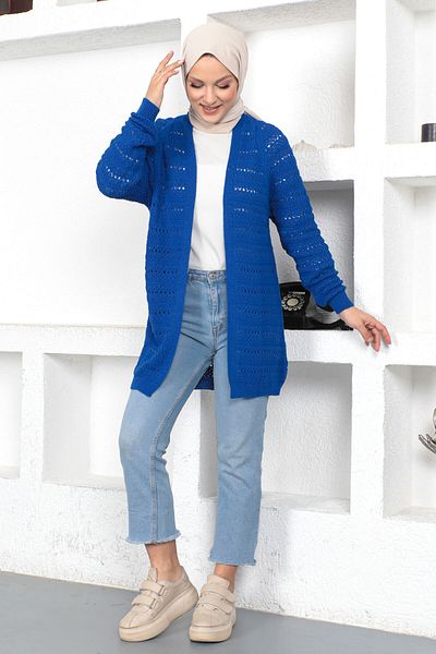 Tesettür Dünyası Kötött kötöttáru Kardigán Tsd230348 Saks Blue