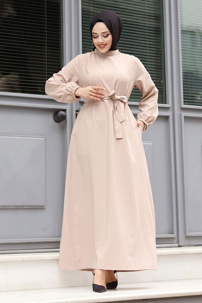 Tesettür Dünyası Vorherrschende Kragen Taille Gürtel Hijab Kleid TSD240313