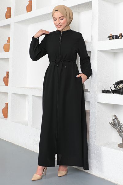 Tesettür Dünyası Wiązany w talii hidżab Abaya Tsd230342 Czarny