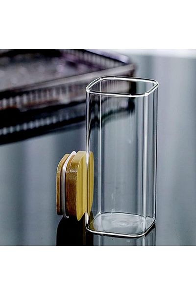 AKDC Set of 3 Square Glass Jars (1600ML) with Airtight Bamboo Lids for Kitchen Storage – Large Size