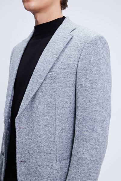 Hatemoğlu Gri Comfort Fit Mono Yaka Desenli Ceket
