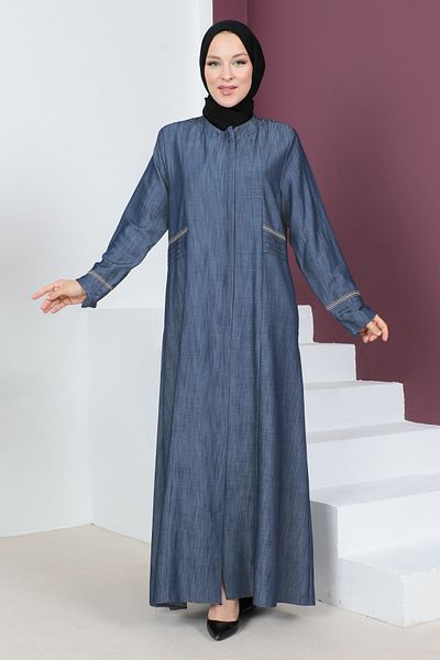 Tesettür Dünyası Plus Size Denim Look Abaya TSD230541 Modrá