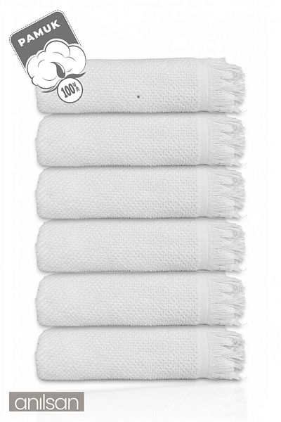 Anılsan Σετ 6 πετσετών χεριών White Jelena - 50x90 cm, 225 gr, 100% βαμβάκι, πετσέτες σπα και ξενοδοχείου, κατάλληλες για καθημερινή χρήση