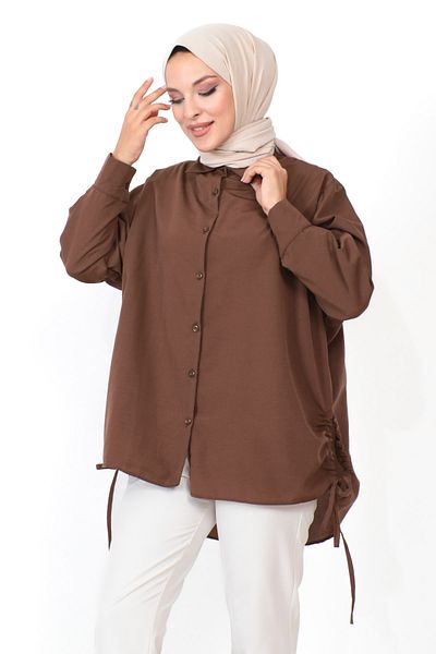 Tesettür Dünyası Side Gathered Tunic TSD230902 Brown