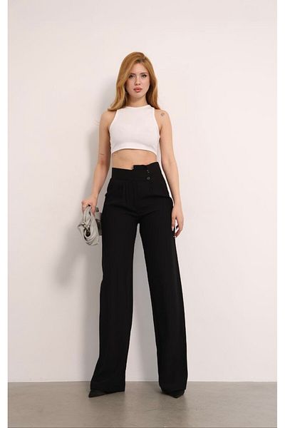 Mitay Double Button Pleated Women's Palazzo Linen Trousers