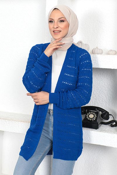 Tesettür Dünyası Kötött kötöttáru Kardigán Tsd230348 Saks Blue