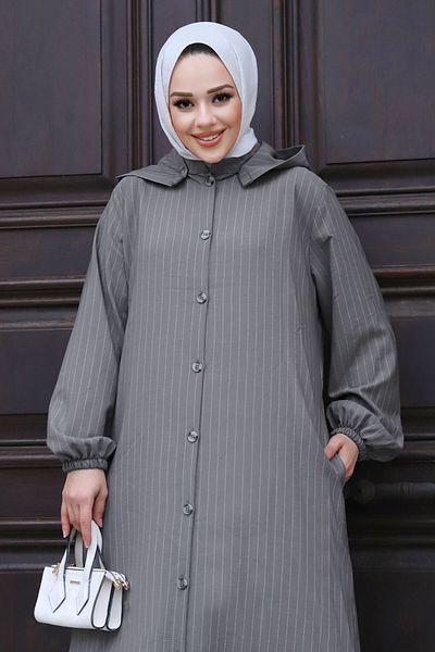 Tesettür Dünyası Plus size odnímatelná knoflíková Ferace TSD240219 šedá