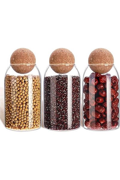 AKDC 500ML Glass Food Storage Canister with Airtight Cork Lid – Clear Jar for Tea, Coffee & Pantry