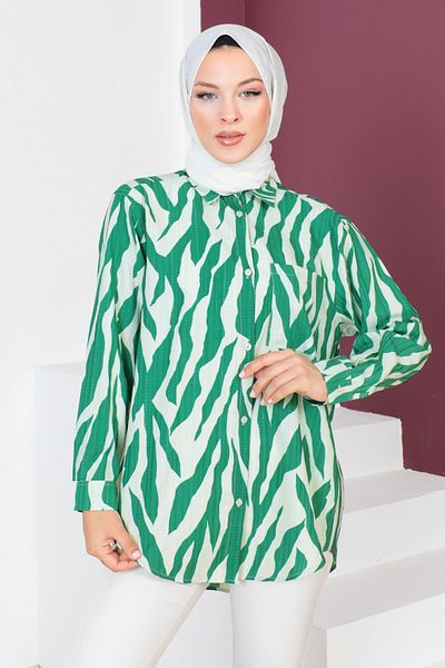 Tesettür Dünyası Zebra mintás tunika TSD230639 zöld
