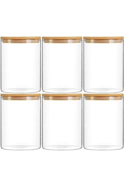 Qerhome Vacuum Borosilicate Glass Jar with Bamboo Lid 6 Pieces 100 ml