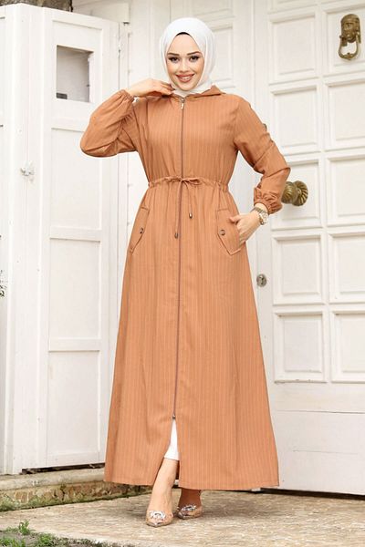 Tesettür Dünyası Beli Ip Büz Ü Hooded Hijab Ferace Tsd 240239   Taba