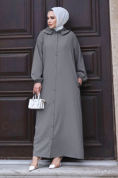 Tesettür Dünyası Plus size odnímatelná knoflíková Ferace TSD240219 šedá