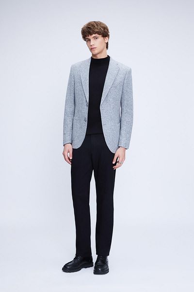 Hatemoğlu Gray Comfort Fit Mono Collar Patterned Jacket