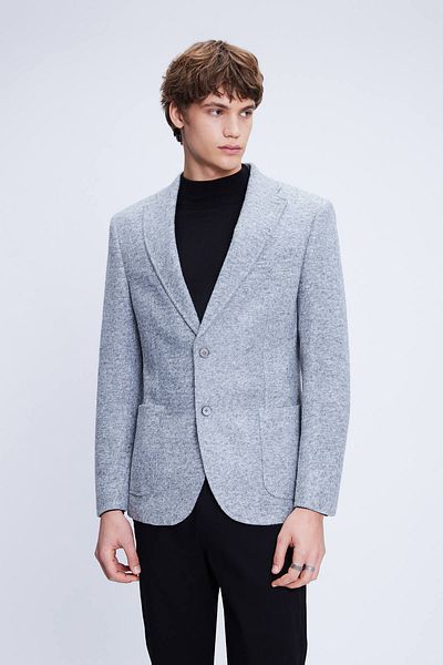 Hatemoğlu Gray Comfort Fit Mono Collar Patterned Jacket