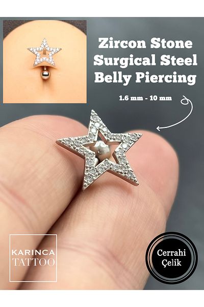 Karınca Piercing Star Zircon Stone Surgical Steel Belly Piercing Reverse Belly Piercing