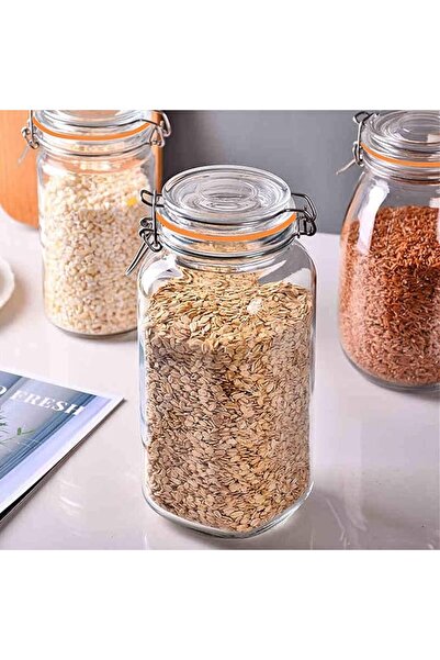 AKDC Glass Jar Canister Set of 4 (450ML) with Airtight Bamboo Lid for Kitchen Storage - YK4101