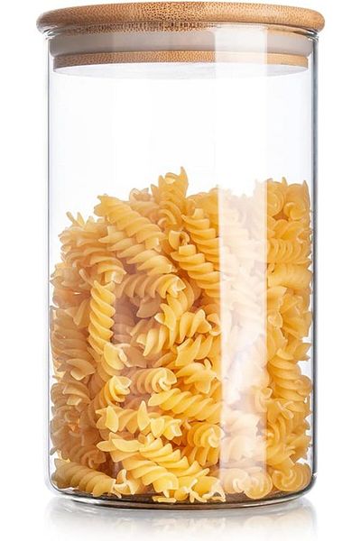 AKDC Vague Borosilicate Glass Jar With Bamboo Lid, 1 Litre Capacity