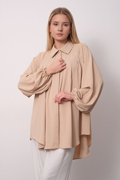 PERA MODA Оверсайз-крій, балонний рукав, довгі пліси, елегантна жіноча туніка-сорочка