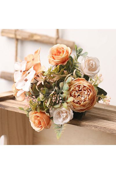 Choice Yellow DociDaci Autumn White Silk Artificial Roses Flowers Wedding Home Decoration High Quality Bouq