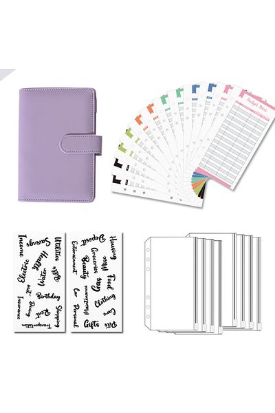 Choice purple A6 Budget Binders Planner 6 Hole 8 Zipper Envelopes 2 Stickers in One  NoteBook Wallet  For S