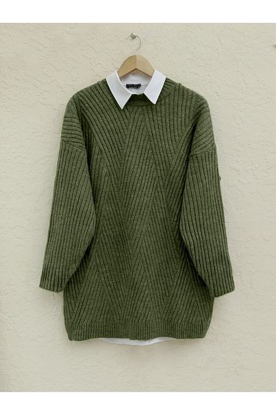 Modamorfo Running Knitted Diamond Patterned Knitwear Tunic - Camouflage