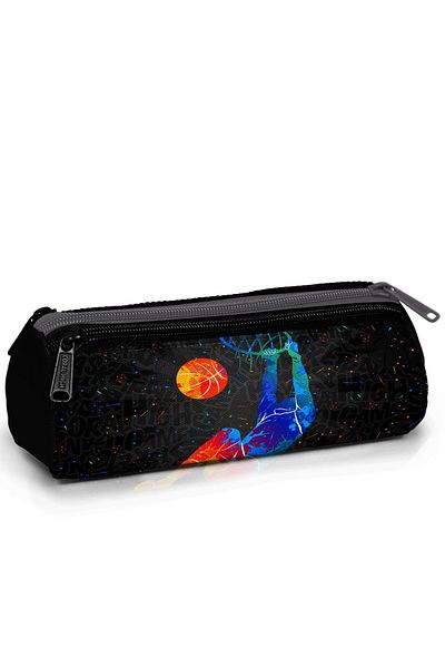 Coral High Kids Gray Basketball Patterned Three Compartment Pencil Bag 11170