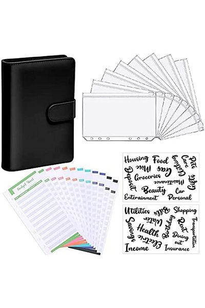 Choice black A6 Budget Binders Planner 6 Hole 8 Zipper Envelopes 2 Stickers in One  NoteBook Wallet  For Sa