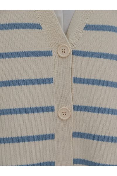 Modamorfo Striped Buttoned V-Neck Sweater Cardigan -Blue