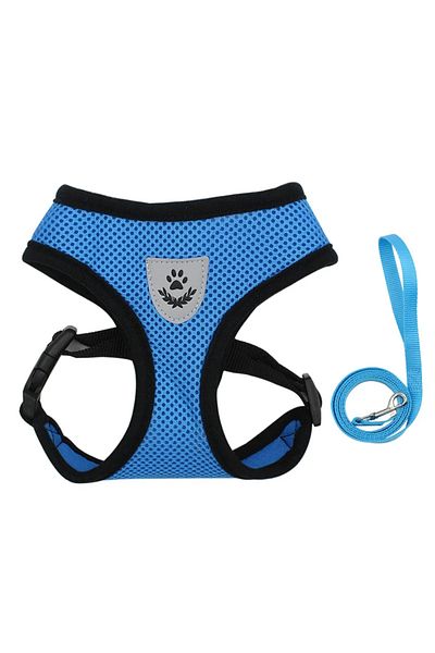 Choice L Blue Summer Cat Dog Harness Lead Leash Adjustable Vest Polyester Mesh Breathable Harnesses Reflect