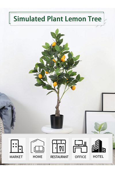 EqiEch Artificial Lemon Tree, 90cm Lifelike Lemon Tree with Realistic Leaves and Fruit