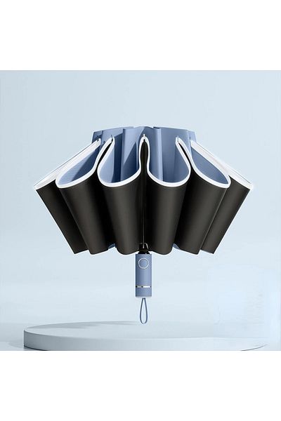 Choice Blue Men Women Umbrella Fully Automatic Reverse Folding Umbrella With Windproof Reflective Stripe U