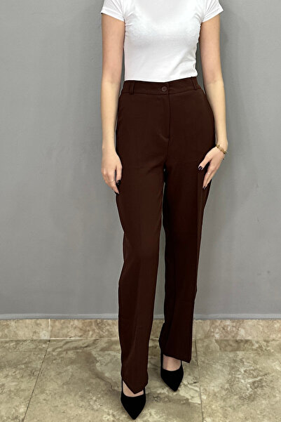 Tam Moda Kadın Kahverengi Palazzo Pantolon Arkası Lastikli